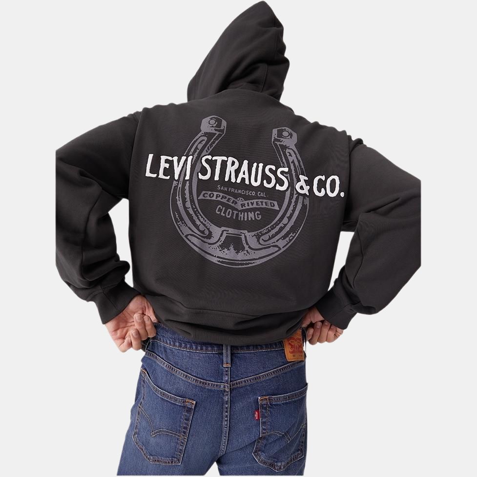Levis Loose Casual Printed Hoodie Long Sleeve Sweatshirt Men Hoodies Dark-Black Gray 0018V-0001