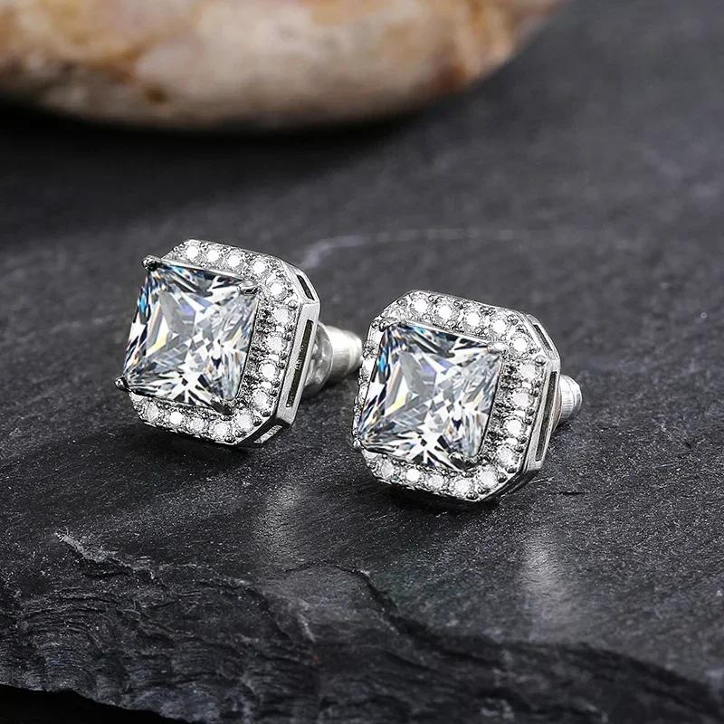 Square Green Zircon Earrings For Women'S Elegant Party Anniversary Gift Eternal High Grade Sparkling White Crystal