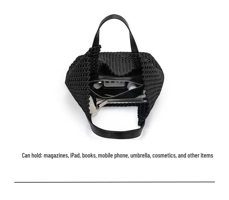 New Large Capacity Hand-Woven Pinwheel Knot Tote Bag with Niche Cutout Design for Mother and Child.