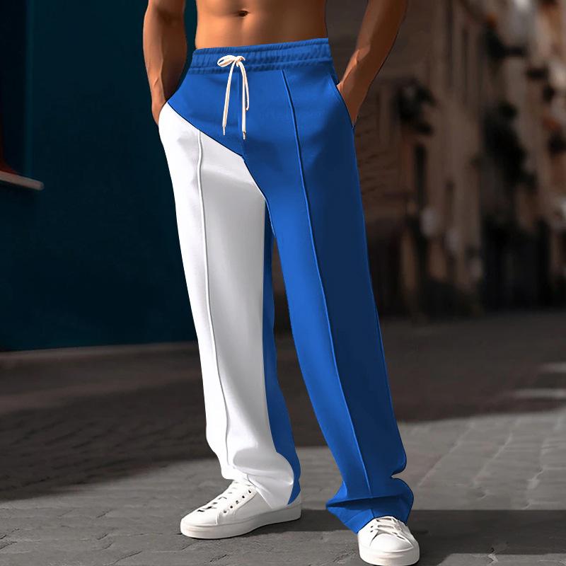Spring and summer straight colour blocking casual men's peplum trousers loose large size trousers