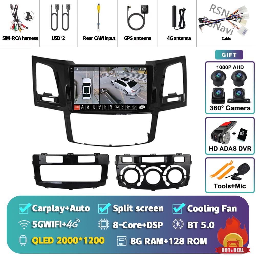 Android 14 Carplay Auto For Fortuner Hilux 2005 - 2014 Car Radio Player Multimedia Stereo Navigation 4G+WIFI Head Unit AI Voice