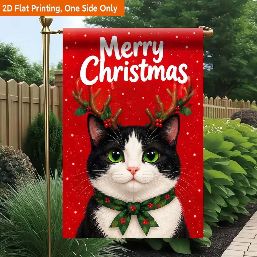 2D Flat - 2D Flat Printing Garden Flag 1pc, Christmas Themed Cat Durable Single-Sided Print Yard Flag, Garden & Home Holiday Decoration, 29.97X44.96 c