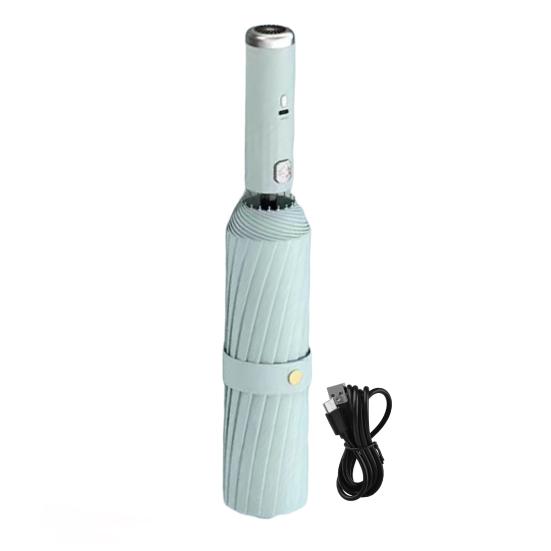 Skládací deštník s ventilátorem, 3 rychlosti, nastavitelný, dobíjecí přes USB, deštník s UV ochranou, přenosný, vodotěsný, větruodolný, letní venkovní sluneční/dešťový deštník