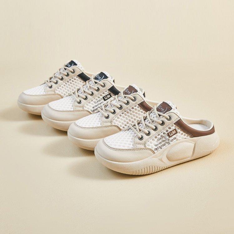 

Fashion versatile flat-bottomed breathable half-drag board shoes summer new mesh outer wear lazy one-pedal slippers women 35 чорний