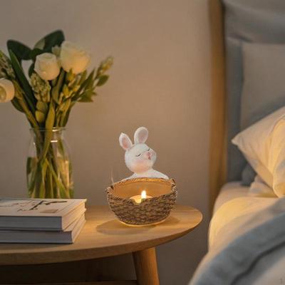 Tea Light Holder Cute Resin Rabbit Figurine for Desktop Dinner Table Wedding