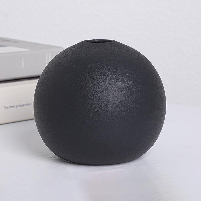 INS Nordic Ceramic Vase Black White Round Ball Flower Arranger Table Top Hydroponic Container Living Room Office Bookcase Decor