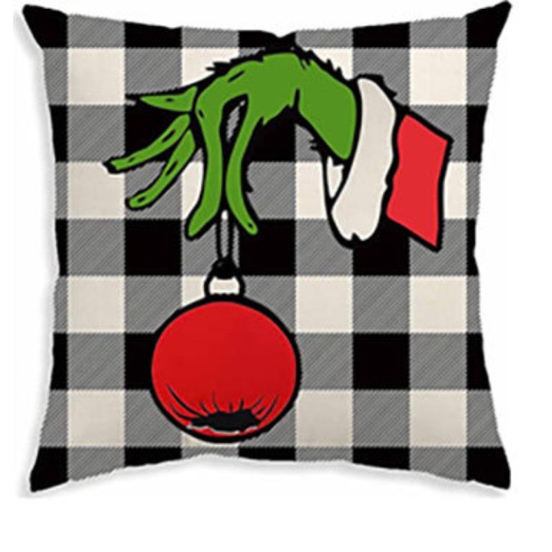 Green-haired Monster Pillow Cover Linen Christmas Pillow Cover Living Room Sofa Lumbar Cushion Cover