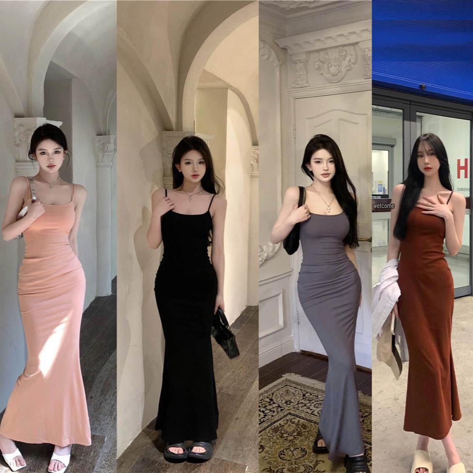 

Women s Summer Slimming Sleeveless Bodycon Fishtail Midi Dress One Size сірий колір
