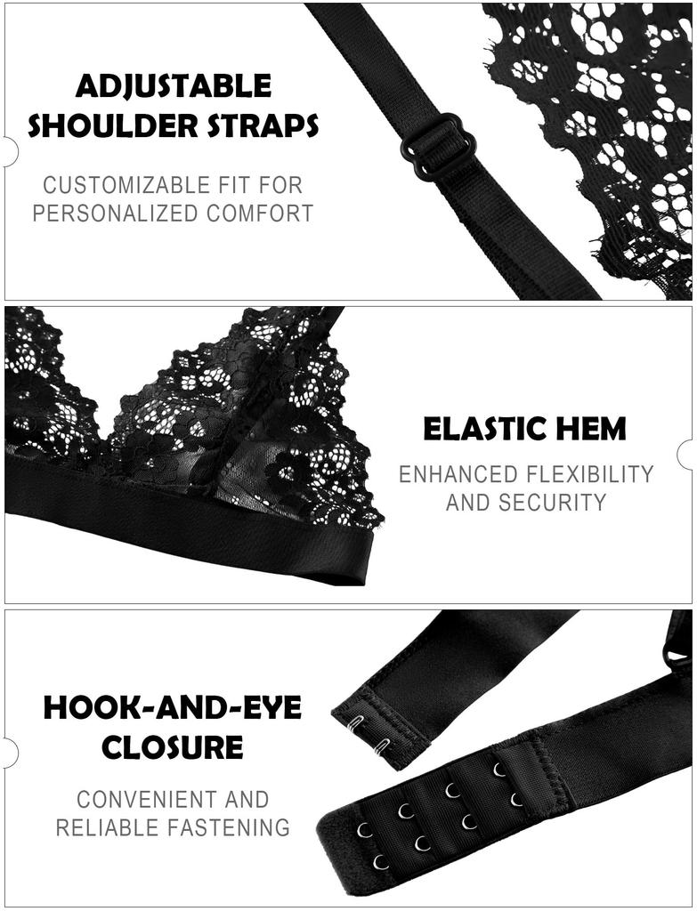 Panegy Wireless Lace Camisole Sexy Full Floral Size L Women's Bra, Underwear, Sheer, Lace, Print, Thin, Padless, Breathable, Moisture-Wicking,