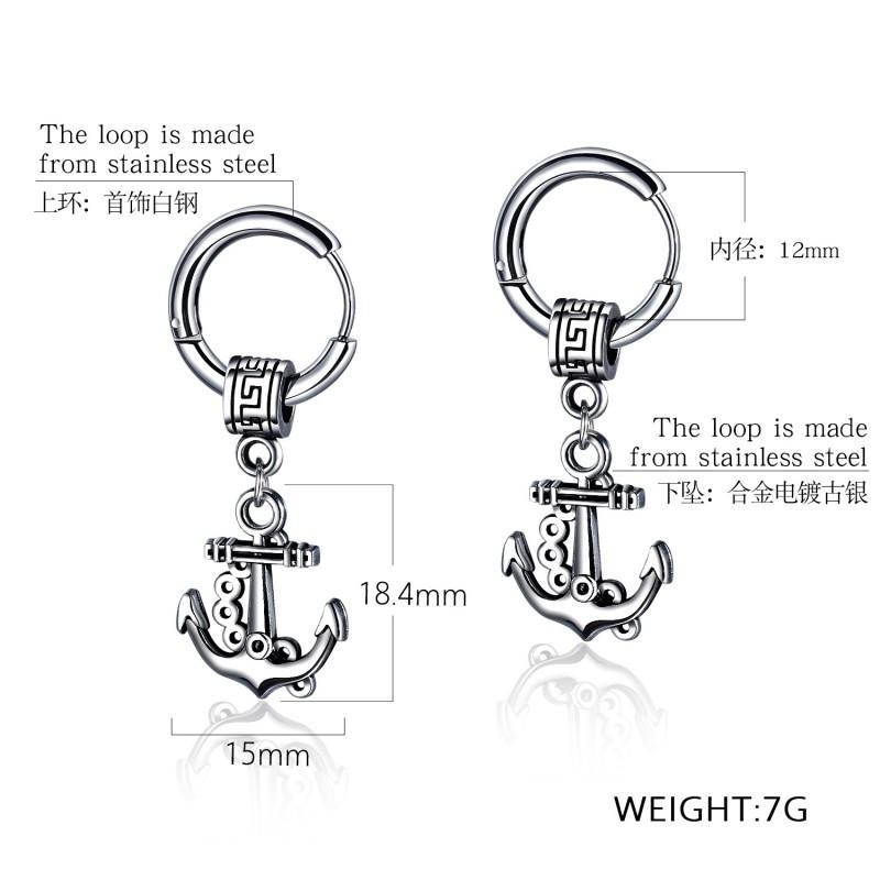

European American Fashion Personality Boat Anchor Earrings Retro Men s Titanium Steel