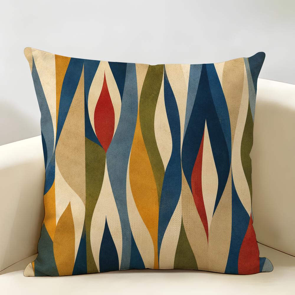 Retro Geometric Mid-Century Modern Cushion Cover Durable Hypoallergenic Organic Linen Pillow Cover Washable Skin-Friendly