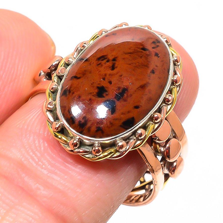 Natürlicher Mahagoni-Obsidian Zweifarbig 925 Sterling Silber Schmuck Ring Größe 10 i4s40