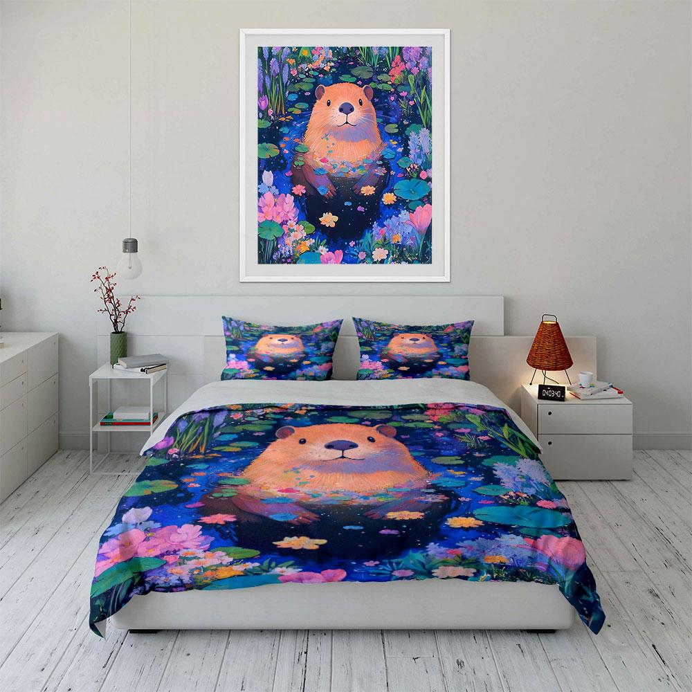 Cute Otter Floral Art Decor Bedding Set with 1 Duvet Cover 2 Pillowcases Single Double King Queen, Gift