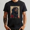 Czarny T-shirt z wizerunkiem Jezusa i Krzyżem z Koroną Cierniową Druk na koszulce dla chrześcijan Top
