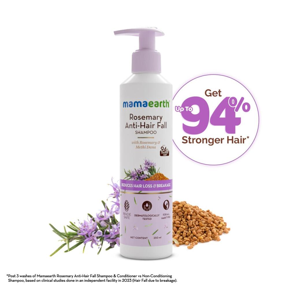 MAMAEARTH Rosemary Anti-Hair Fall Shampoo with Methi Dana | Controls Hair Loss & Breakage | Build Up Clarifying & Hydrating Formula | 8.45 Fl Oz/250ml
