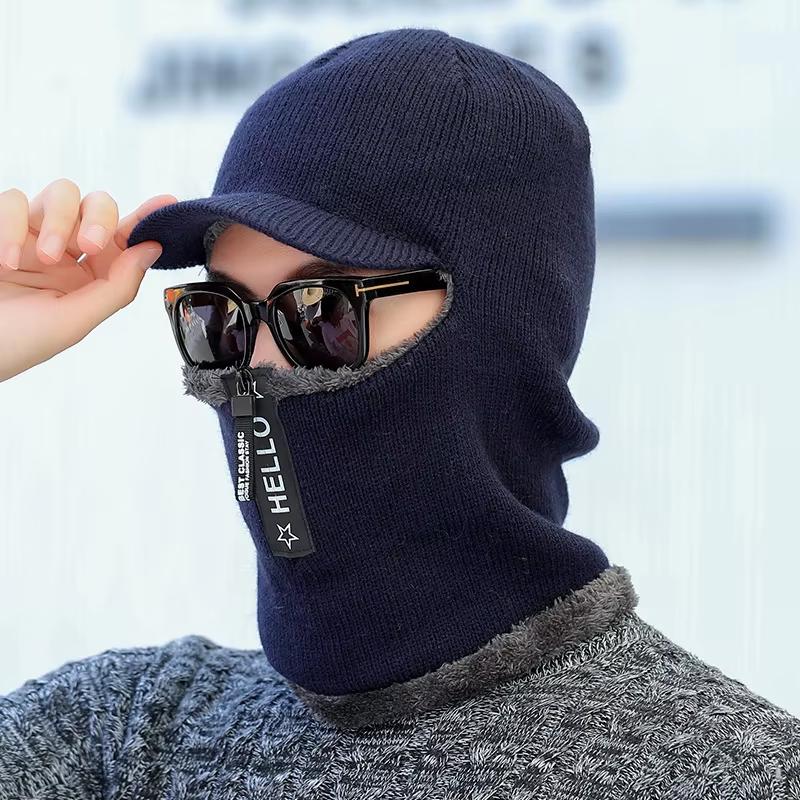 New Men Winter Warm Wool Hat Outdoor Ear Protection Hats Warm Thick Bicycle Knitted Capd Scarf Windproof Visors Cap