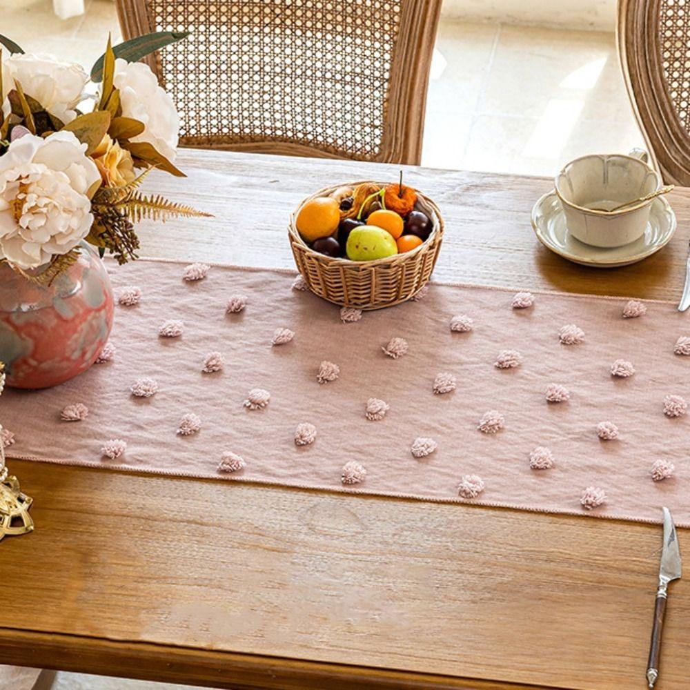With 3D Pom-poms Lace Table Runner Nordic Style Table Linen Dining Table Cloth  Party