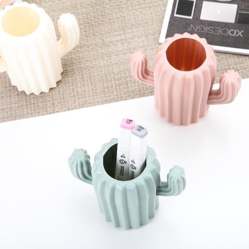 Creative Student Pen Holder Stationery Desktop Cactus Desk Multifunction Storage Box PE Pen Container Brush Pot Office Supplies