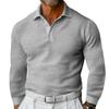 New Men's Waffle Lapel Button Long Sleeve Polo Shirt Vacation Casual T-Shirt