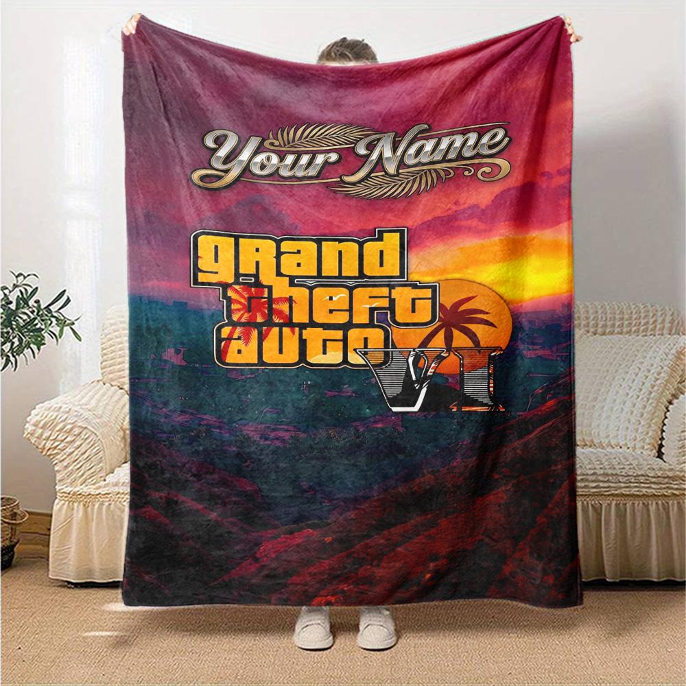 Gta Customize Your Name Blanket Cozy Personalized Blanket Durable Comfort Throw For Picnics Office Bedding Office Chair All-Season Use