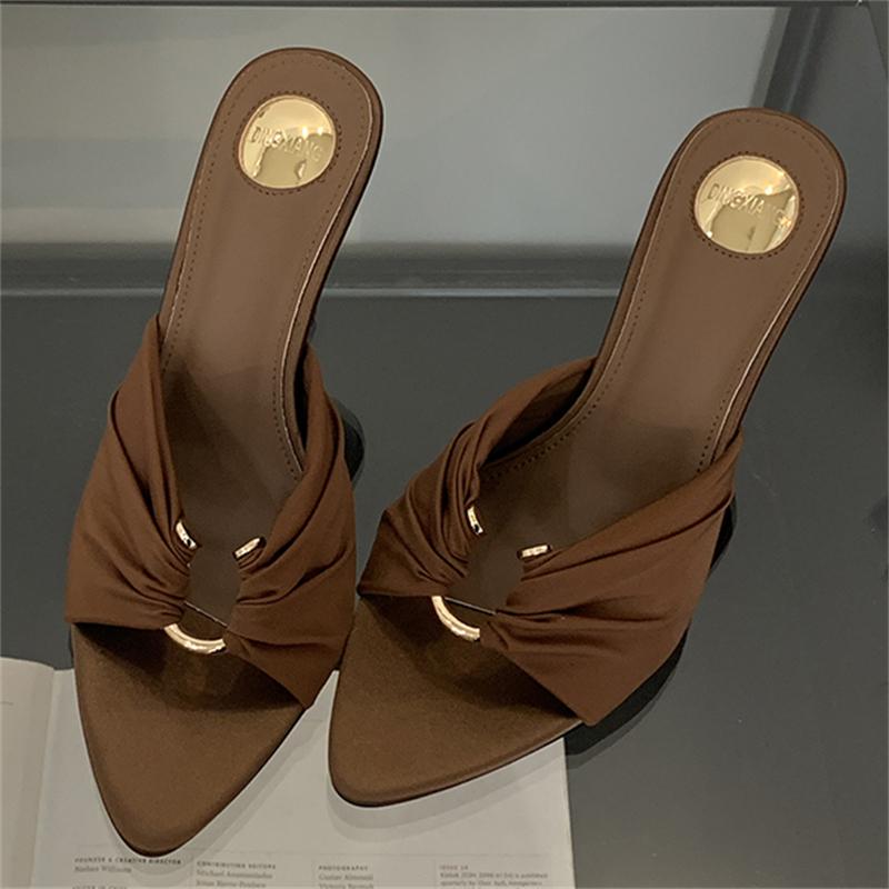 Letní dámské pantofle, módní otevřená špička, tenké vysoké podpatky, boty na striptýzové párty, ženské pantofle