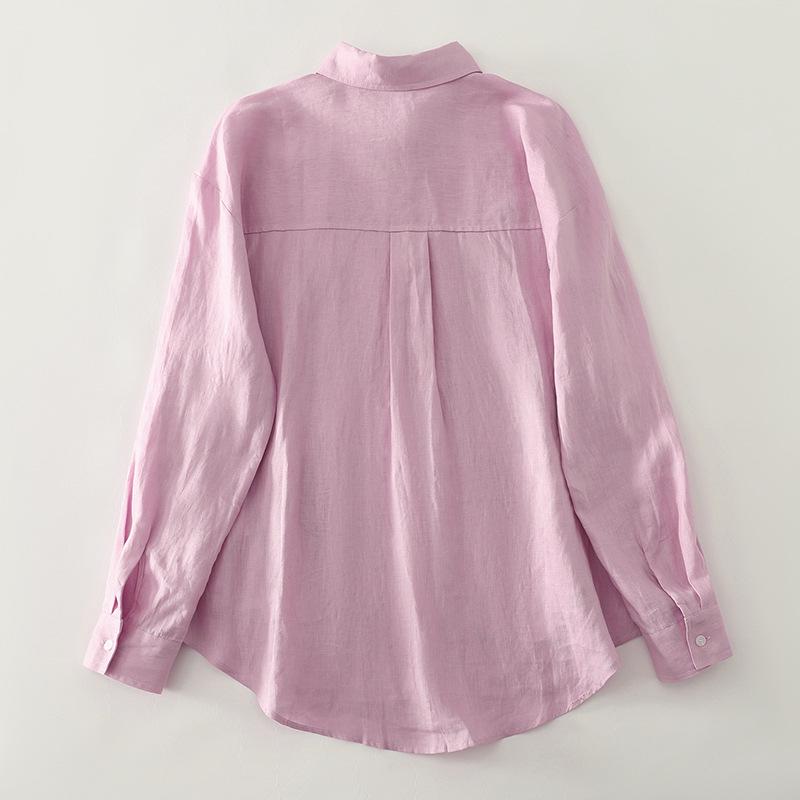 Spring Luxury French Chic Pink Embroidered Long-Sleeve Women's Shirt