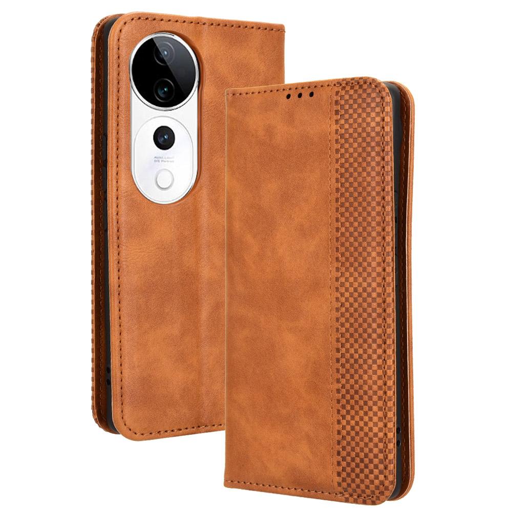 

For vivo S19 Pro 5G/V40 5G Case Retro PU Leather Wallet Phone Cover Stand Brown