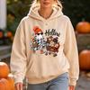 Hello Halloween Cat Hoodie Spooky Ghost Shopping with Cats Graphic Cozy Autumn Pumpkin Kitty Fall Pullover Winter Clothes Women
