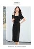 26 Year New Summer Pleated Waist Slimming and Slimming Mid Length Skirt Versatile and Elegant Slit Short Sleeved Skirt Dress