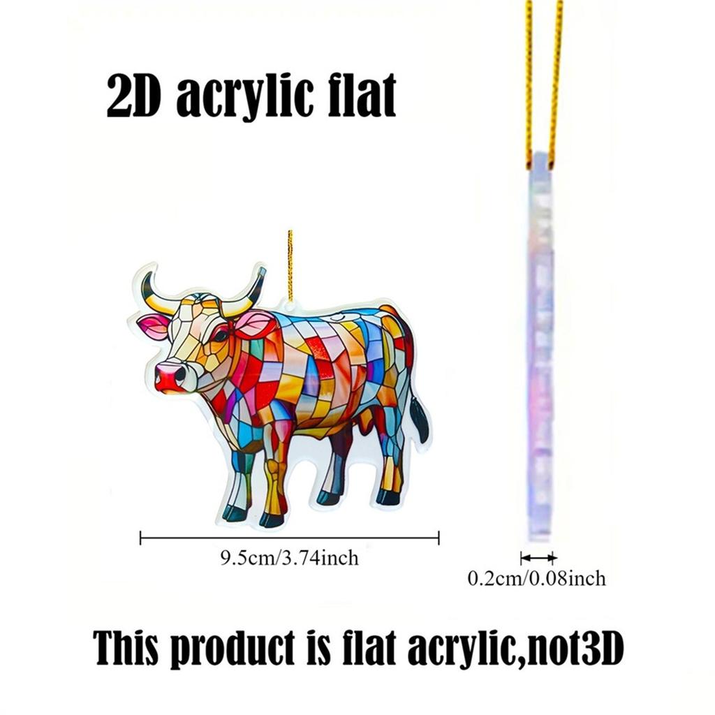 Cow Stained Glass Pendant Acrylic Window Light Catchers | Colorful Stained Glass Cow Pendant | Window Bead Garland With