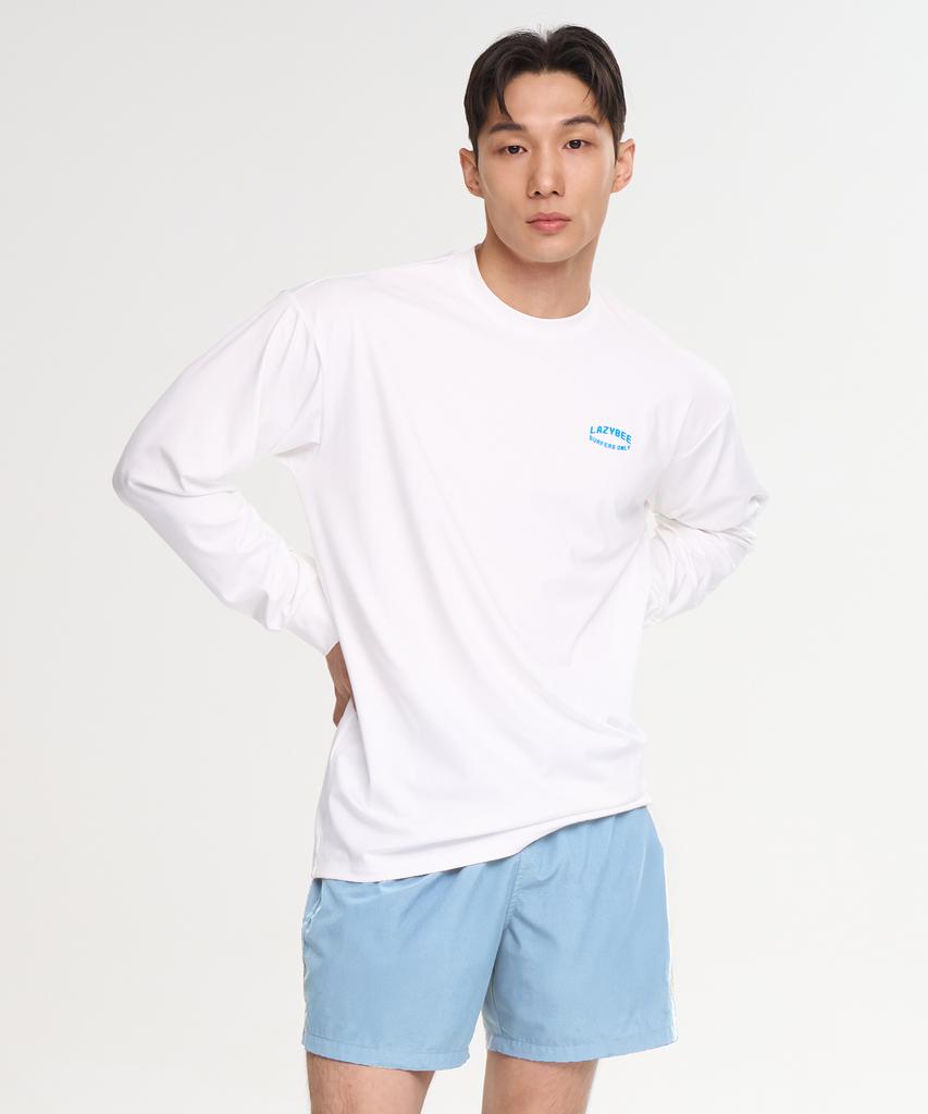 Leijibi [Set] Dry-Cooling Oversized Long Sleeve Rash Guard + Swim Shorts Set M White