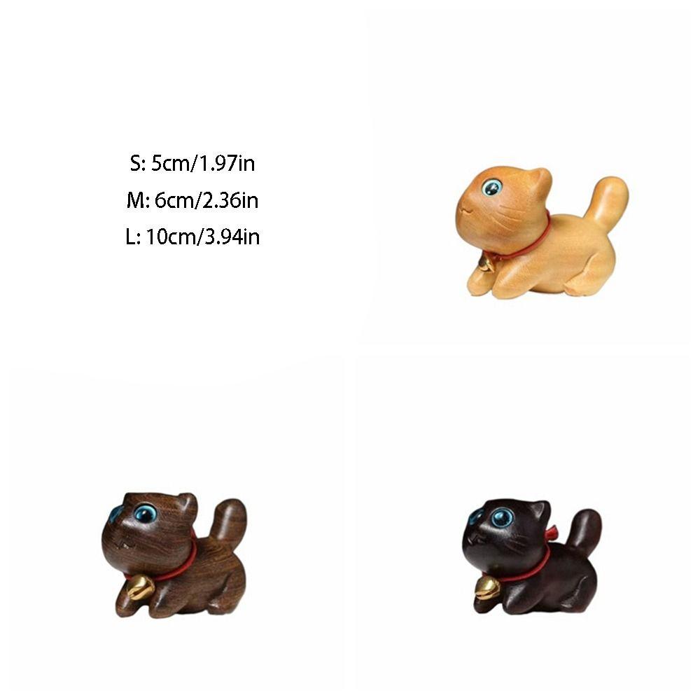 Creative Miniature Wood Cat Statue Handmade Carving Cartoon Animal Statue Cute Natural Lucky Cat Ornaments Desktop