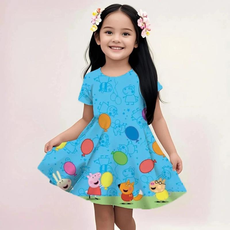 Girls Peppa Pig Soft Dress Summer Sleeveless Cartoon Print Casual Loose Fit Lightweight Breathable