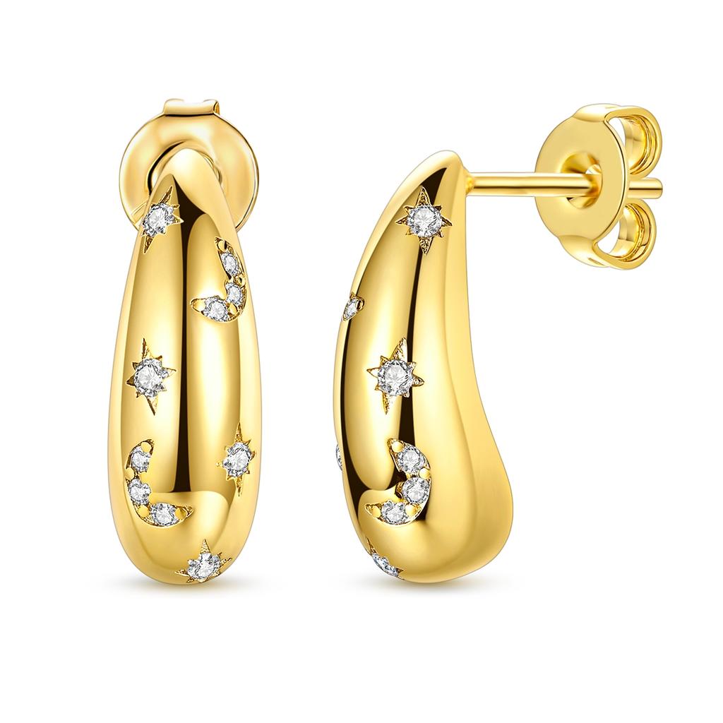 Gold Color Silver 925 Earring For Woman Round Sun Moon Heart Hoop Earring Original Jewelry