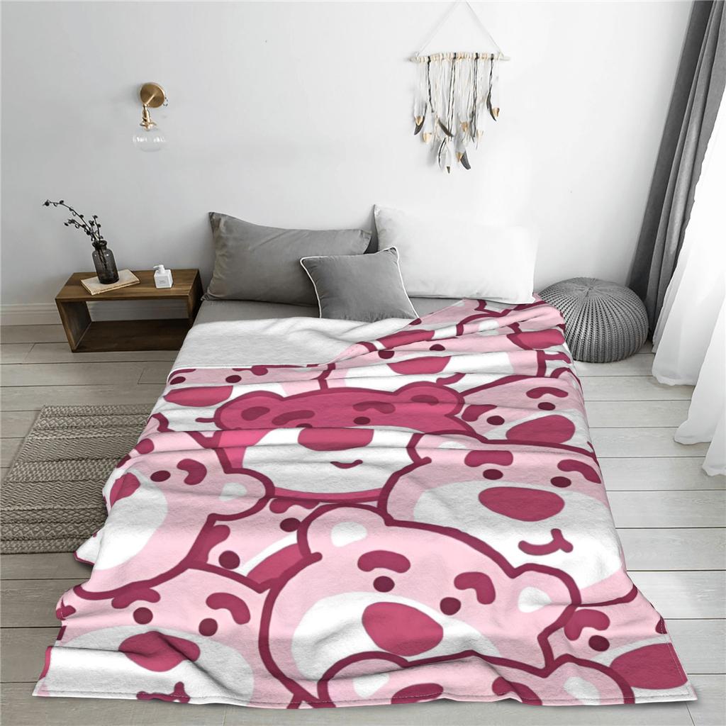 Super Soft Lotso Strawberry Bear Throw Blanket Premium Flannel Fleece Lightweight Bed Blanket Super Cozy Blankets All Season Use