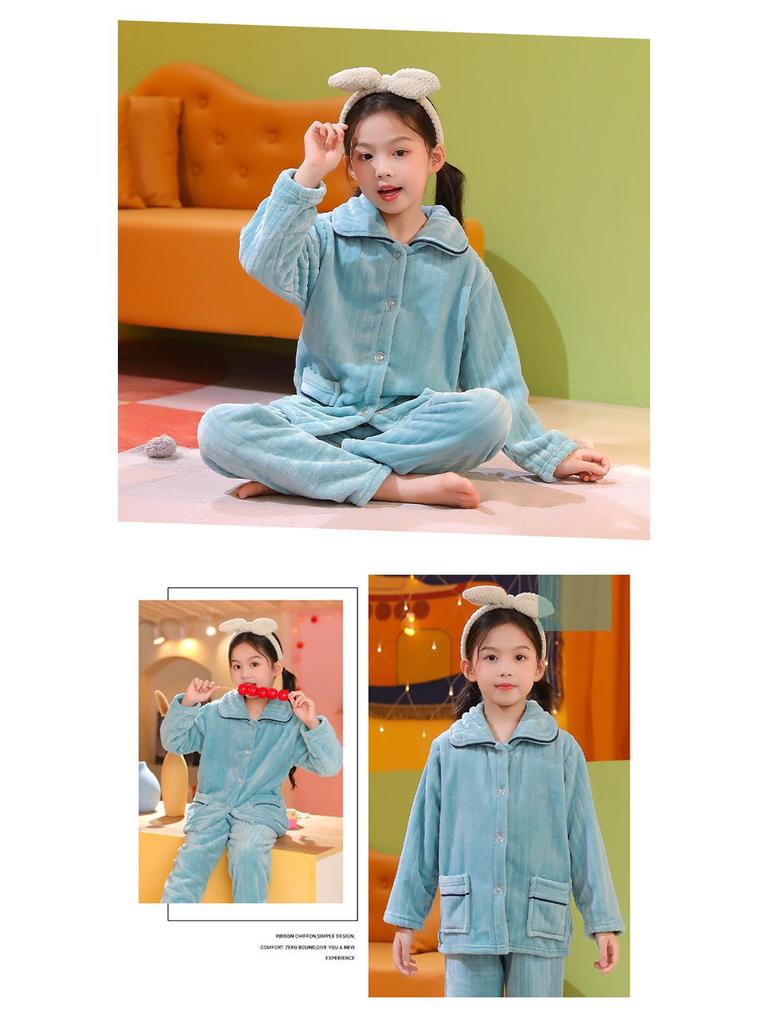 Kinder Flanell Pyjama Set - Korallfleece, Herbst/Winter Kleidung, Verdickt für Jungen & Mädchen