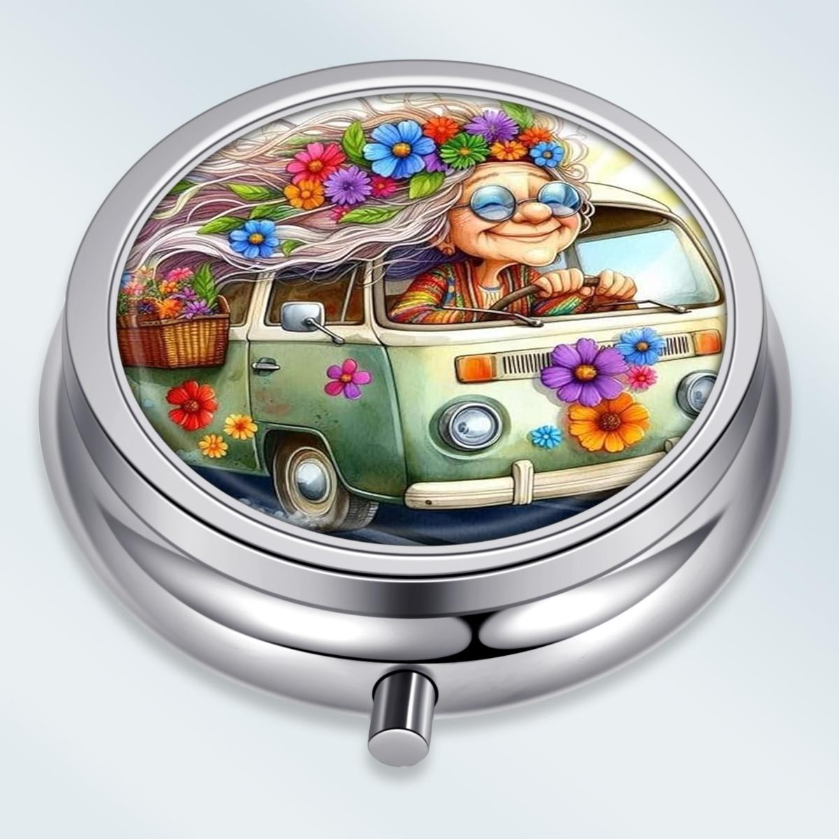 

Portable Pill Box with 3 Compartments, Mini Metal Medicine Organizer Case, Cute Printed Pill Container for Vitamins, Pills, Jewelry, Travel, Daily Use разноцветный