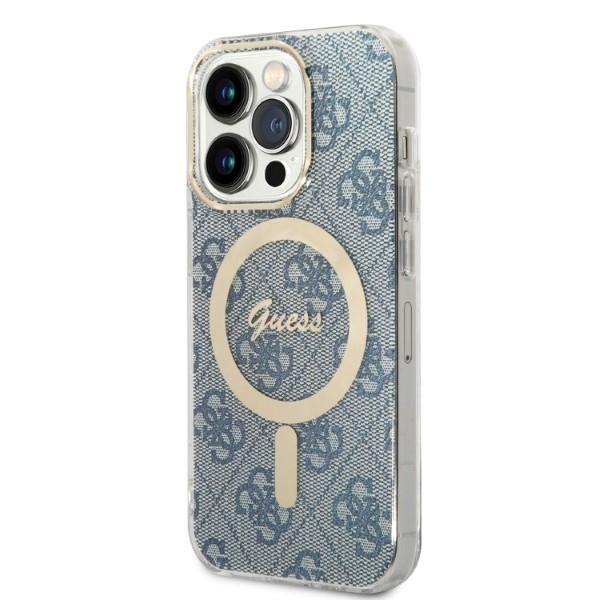 Guess GUBPP14XH4EACSB Case+ Charger Set iPhone 14 Pro Max 6.7" blue/blue hard case 4G Print MagSafe