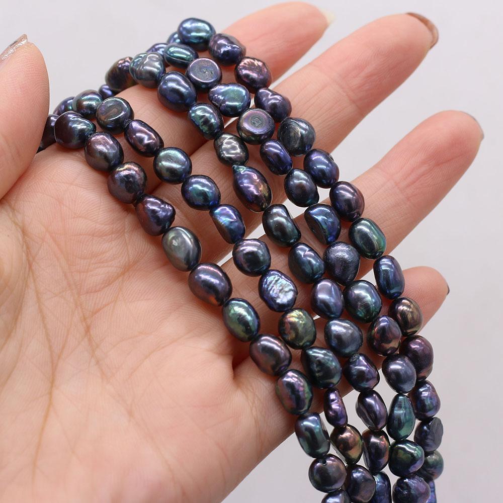 1String, Black Natural Freshwater Pearls, 7-8mm Straight-hole Nugget Pearl Beads for Jewelry Making DIY Crafts, Birthday Wedding Gifts, 36cm