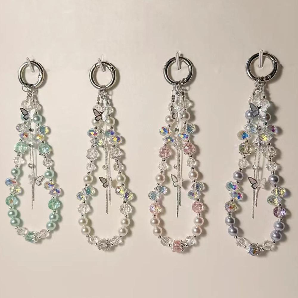 Hand-beaded Phone Hand Rope Butterfly Crystal Car Keychain Mobile Phone Lanyard Strap  Ornament
