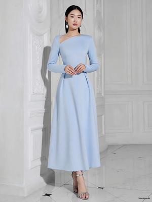 Elegantní svatební šaty A-linie s dlouhým rukávem a asymetrickým výstřihem YBH10152