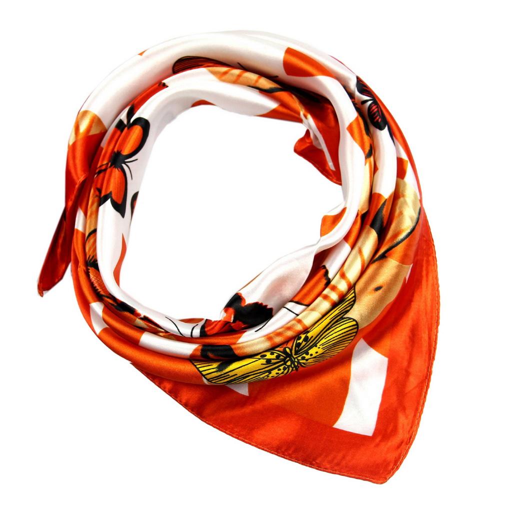 50x50cm Floral Print Satin Silk Scarf 100% Polyester Multifunctional Square Neck Scarves for Women