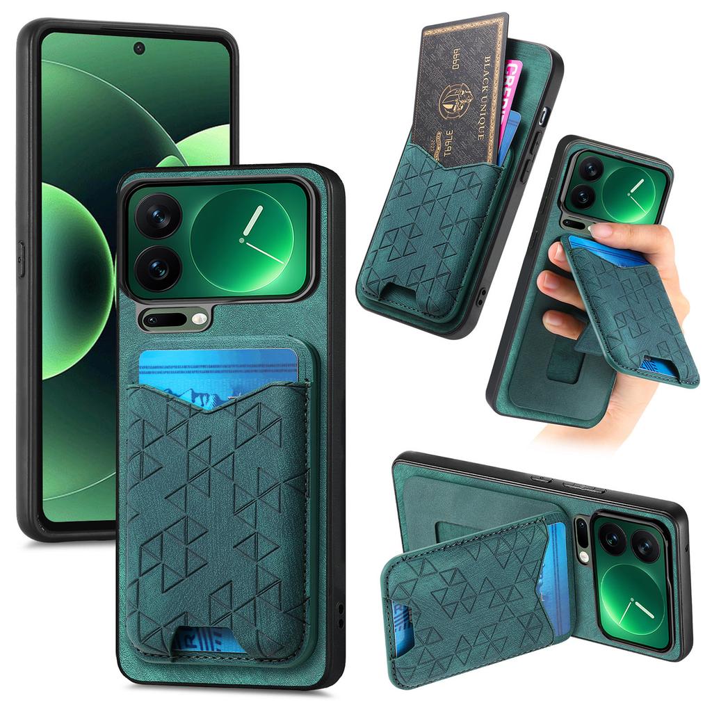 Reljefinis Retro prabangus magnetinis RFID kortelių dėklas odinis telefono dėklas skirtas Xiaomi 17 Pro Max 17Pro 15T su stoveliu atsparus smūgiams dėklas