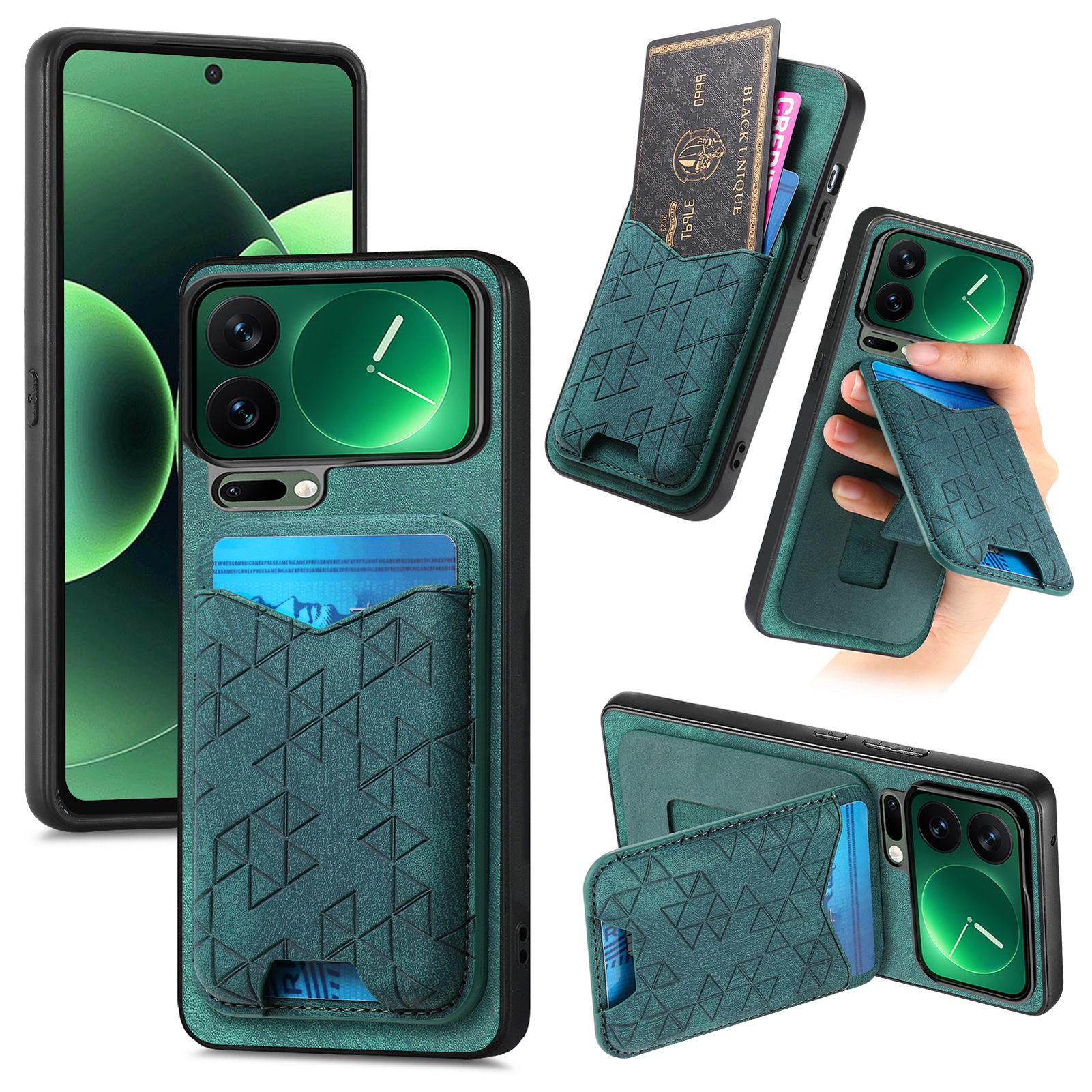 

Тисненая Ретро Роскошная Магнитная RFID-Карта Кожаный чехол для телефона For Xiaomi 17 Pro Max 17Pro 15T подставка Ударопрочный Чехол Xiaomi 17 зелёный
