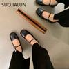 Fashion SUOJIALUN 2025 Summer New Women Mary Jane Shoes Soft Casual  Outdoor Dress Flat Ballet Shoes Round Toe Shallow Slip On Flats
