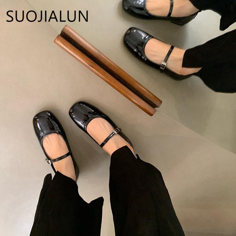 Fashion SUOJIALUN 2025 Summer New Women Mary Jane Shoes Soft Casual Outdoor Dress Flat Ballet Shoes Round Toe Shallow Slip On Flats