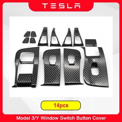 14 stuks Raamheffer Schakelaar Knoppen Voor Tesla Model 3 Y 2023 2022 2021 Accessoires Deur Open Handvat Cover Auto Bescherming Sticker