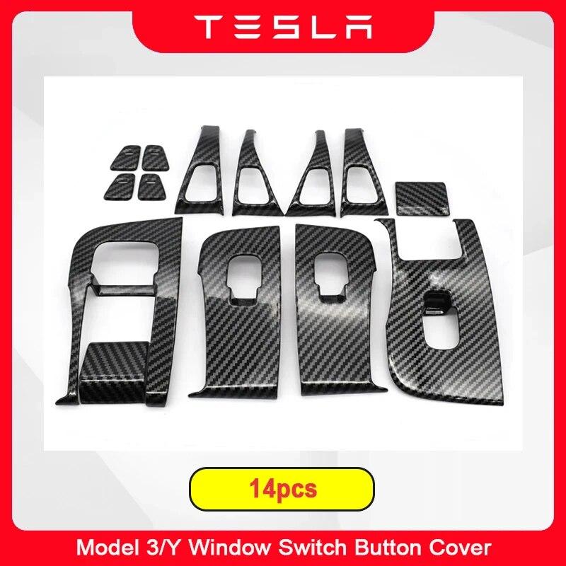 

14 шт. кнопки переключателя стеклоподъемника для модели Tesla 3 года 2023 2022 2021 аксессуары, крышка открытой ручки двери, защитная наклейка для автомобиля Model 3 Y Left 21-23