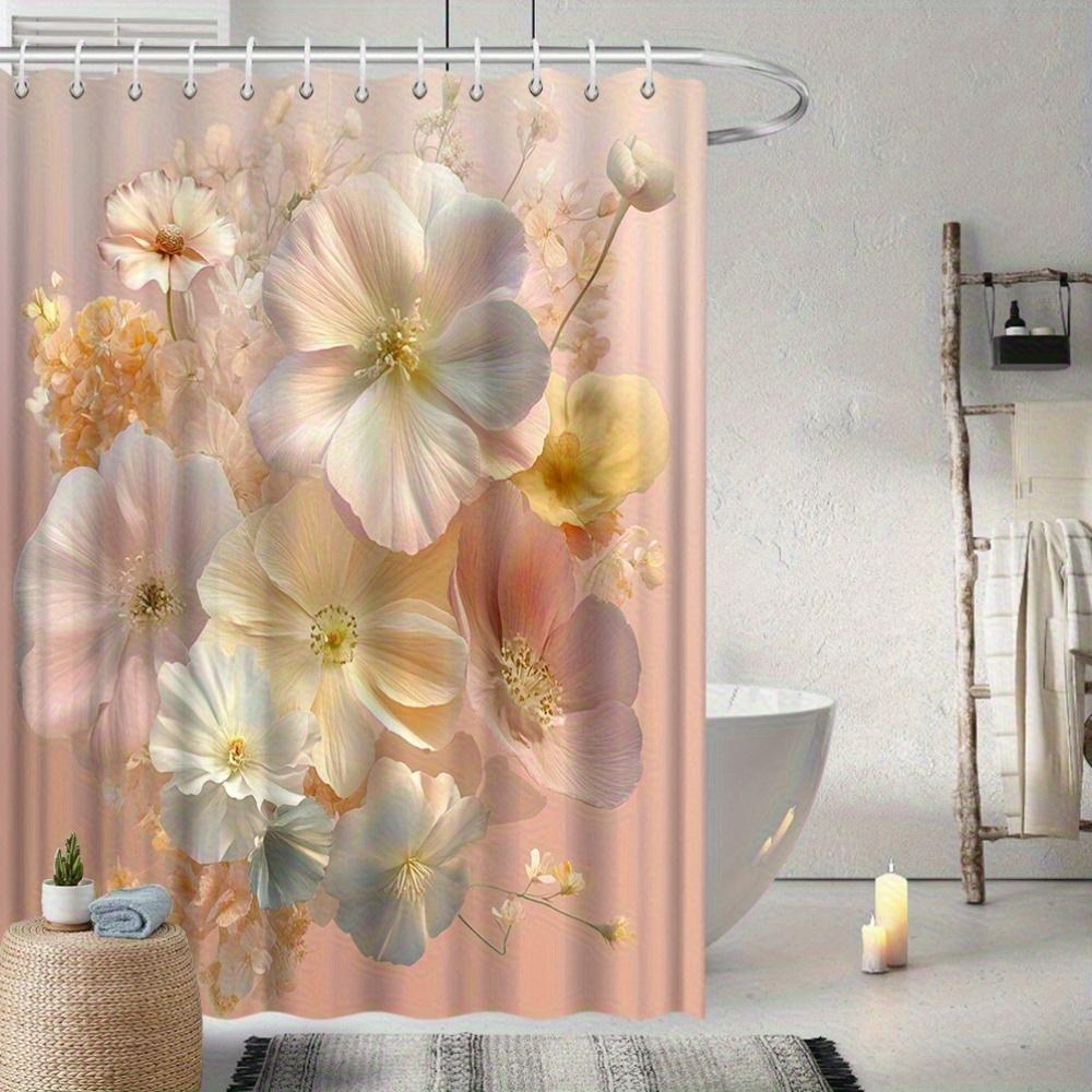 Floral Shower Curtain - Vibrant Pink & White Flowers, Fade-Resistant Polyester, All-Season Bathroom Decor