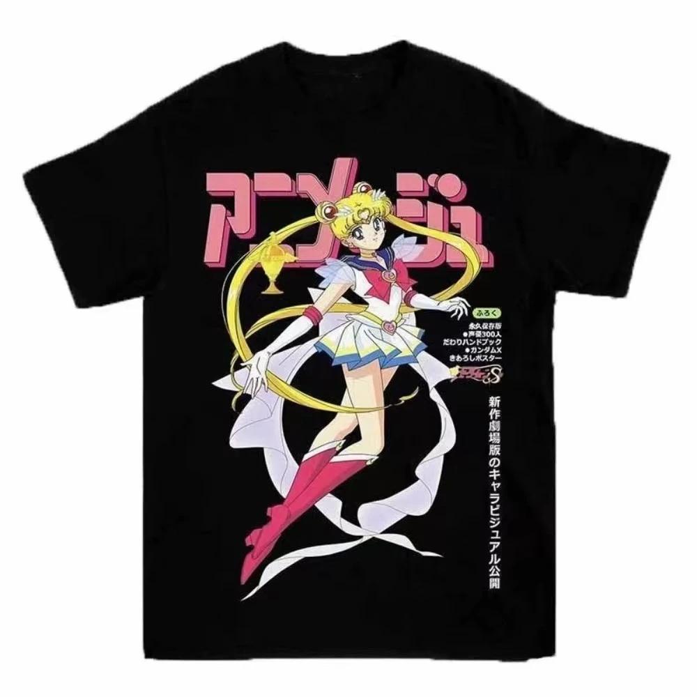 Sailor Moon Unisex Pure Cotton T-shirt 2026 Summer Hot Anime Print American Hip-hop Loose Casual Parent-child Short Sleeved Top